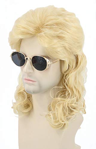 Topcosplay Perücke Herren Damen 70er 80er Vokuhila Perücke Proll Perücke für Fasching, Karneval, Halloween (Blond Curly) von Topcosplay