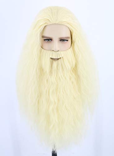 Topcosplay Perücke und Bart Set Herren Zauberer Magier Perücke Grau/Weiß Halloween Fasching Karneval Perücke (Blonde) von Topcosplay