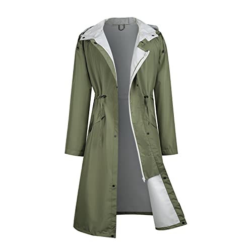 Toper Lange Regenjacke für Männer und Frauen Outdoor Active Raincoat Leichter Trenchcoat Army XL von Topeter