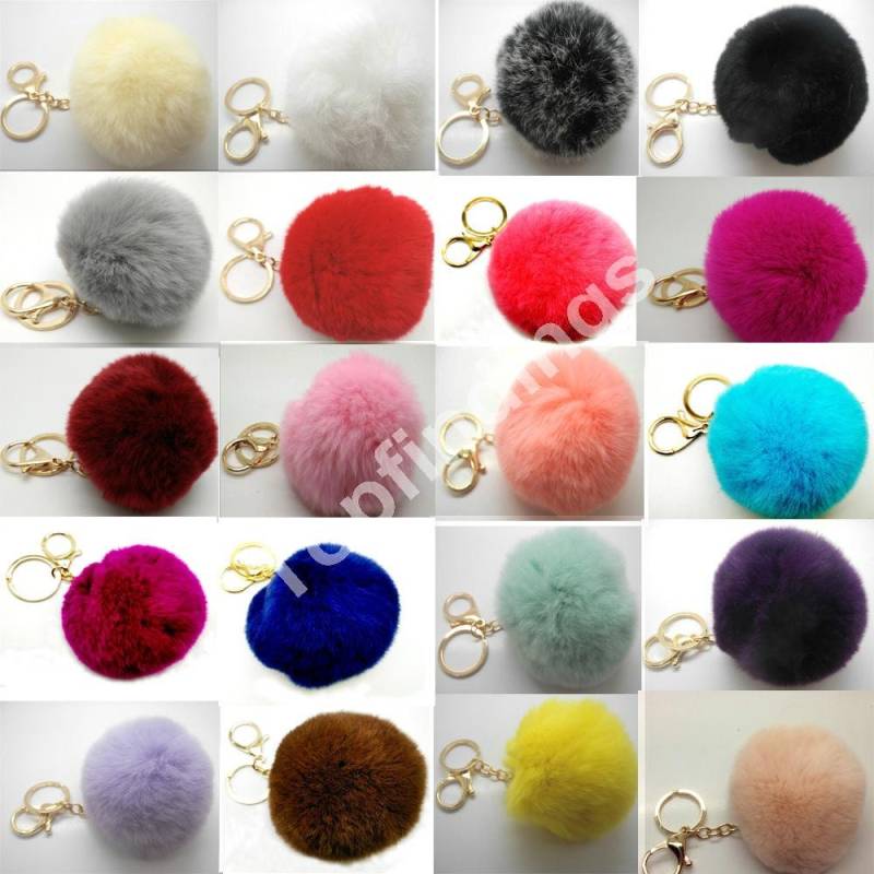 U Pick Charm Echter Rex Kaninchenfell Bommel Schlüsselanhänger Ball Autoschlüsselring Handtaschenanhänger von Topfindings