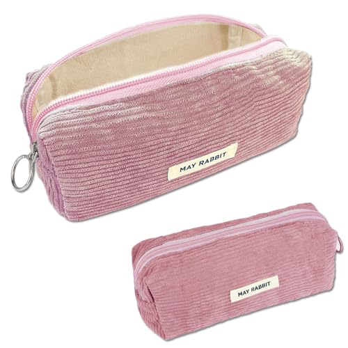 Topfunyy Süßes Federmäppchen aus Cord für Studenten, große Stifttasche, Kosmetiktasche, Büro-Schreibwaren-Organizer für Jungen und Mädchen im Teenageralter - Rosa von Topfunyy