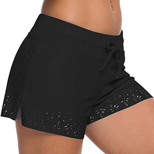 Badeshorts Damen Bauchweg Bauchkontrolle Schwimmshorts Schnell Trocknend Boardshorts Schwimmunterteil UPF50+ Damen Bikinihose Kurze Badehose Schwimmshorts Wassersport Schwimmhose (Y5-Black, L) von Topgrowth Accessorio