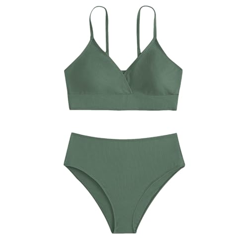 Bikini Mädchen Teenager mit Shorts Bikini Kinder Mädchen Zweiteiliger Badeanzüge Rüschen Bikinioberteil mit Triangel Bedruckte Bikinihose Mädchen Tankini Bikini Mädchen (Y4-Green, 12-14 Years) von Topgrowth Accessorio