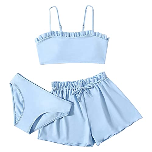 Bikini Mädchen Teenager mit Shorts Bikini Kinder Zweiteiliger Badeanzüge Rüschen Bikinioberteil mit Triangel Bedruckte Bikinihose von Topgrowth Accessorio