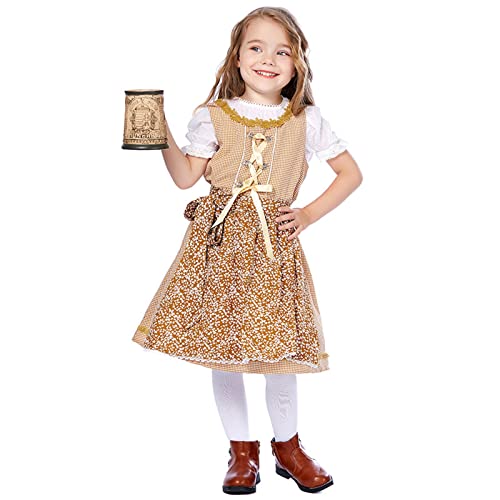 Topgrowth Accessorio Dirndl Mädchen Kinder Kleinkind Baby Mädchen Sommer Das Oktoberfest Baumwolle Kurzarm Tops Schürze Prinzessin Kleid Outfits Kleidung 4 5 Jahr (Yellow, 5-6 Years) von Topgrowth Accessorio