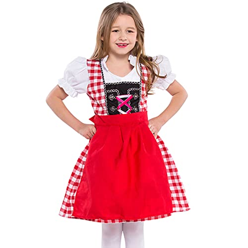 Topgrowth Accessorio Kinderdirndl 2-TLG Dirndl Mädchen Kinder Kleinkind Baby Mädchen Sommer Das Oktoberfest Baumwolle Kurzarm Schürze Prinzessin Kleid Outfits Kleidung Jogginganzug (Z-Red, 7-8 Years) von Topgrowth Accessorio
