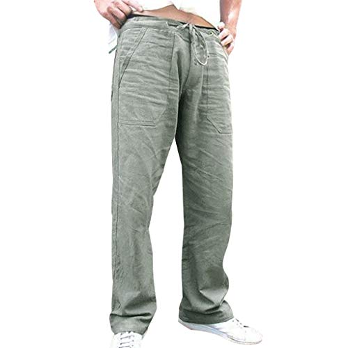 Tophappy Herren Sommer Leinenhose, Herren Freizeithose, Herren leichte Sommerhose, Herren Leinen Strandhose, Freizeithose mit Seitentaschen, Normale Herrenhose von Tophappy