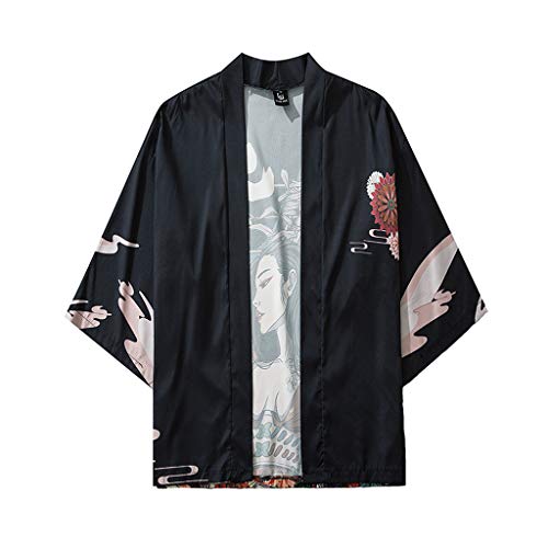 Tophappy Japanische Sommer-Kimono-Robe mit drei Ärmeln, japanische Herren- und Damen-Manteljacke, Herren-Frühlings- und Sommer-Kimono-Cardigan, japanische bedruckte dünne Jacke von Tophappy