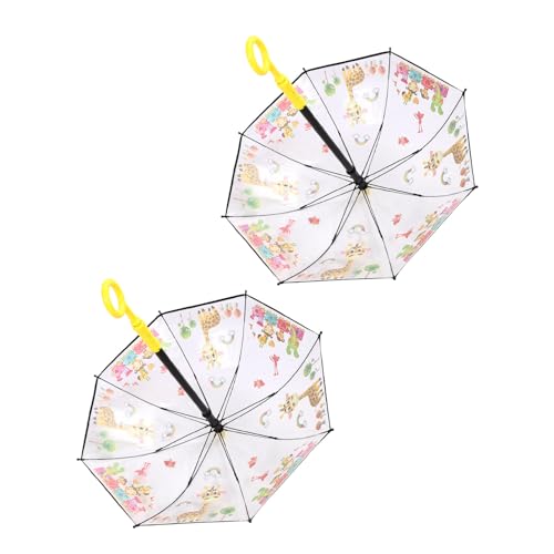 Topiky 2pcs Lustige Wassersprühen von Regenschirm, Winddichte Reiseschirme für Regen, Kompakte Reiseweg für Unterhaltung, Klare Regenschirm mit Griff (Kleines Hirschmuster) von Topiky