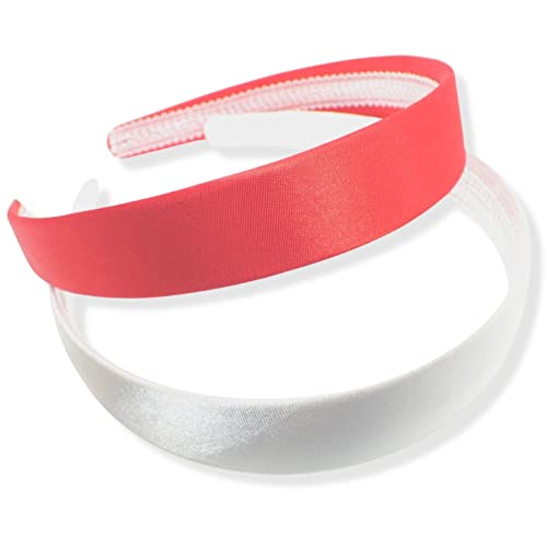 Topkids Accessories 2,5 cm Satin Haargummis Erwachsene Frauen Stirnband Stirnbänder für Damen Haar Haarschmuck für Frauen Damen Stirnbänder Mädchen Stirnbänder (2er Set, rot + weiß) von Topkids Accessories