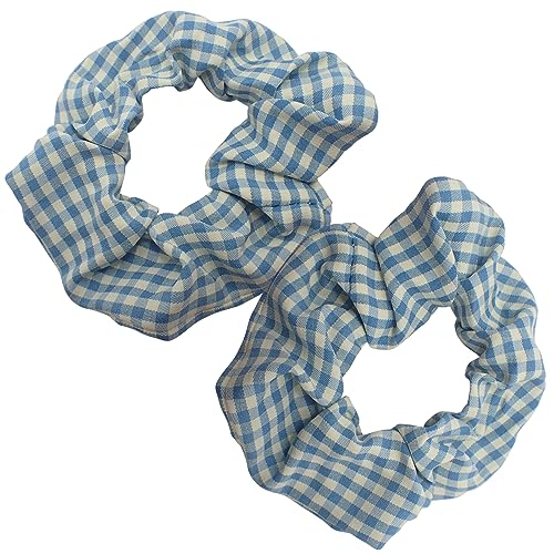 Topkids Accessories 2 Stück Gingham Haargummis Gingham Schule Scrunchie Set Schule Haarschmuck Scrunchie für Mädchen, Frauen Mädchen Haarbänder Schuluniform (Blau) von Topkids Accessories