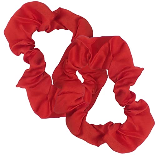 Topkids Accessories 2 Stück Satin Scrunchies für Mädchen und Frauen, niedliche farbige Haargummis, Seiden-Haargummis für Haare, Haargummi, hübsche Satin-Haargummi, Haargummi für die Schule (rot) von Topkids Accessories