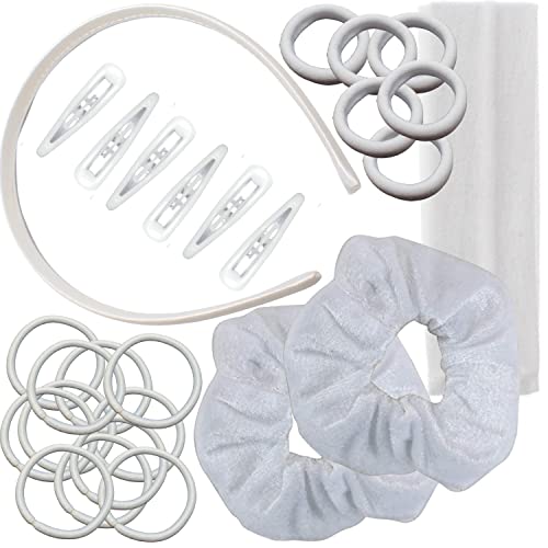 Topkids Accessories 28pcs Schule Haarschmuck Set, Scrunchies, Stirnbänder, Yoga Stirnband, Clip, Haarbänder & Elastics, Mädchen Haargummis Set für Schulen, Schulanfang Zubehör (weiß) von Topkids Accessories