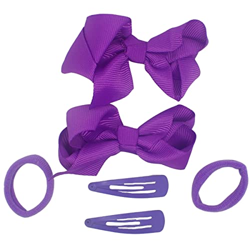 Topkids Accessories 6pcs set Hair Clips, Hair Bows, Hair Bobbles, Hair ties, Hair Accessories for Girls, Hair Grips, Kids Hair Accessories, Girls Hair Accessories Gift Set (Purple) von Topkids Accessories