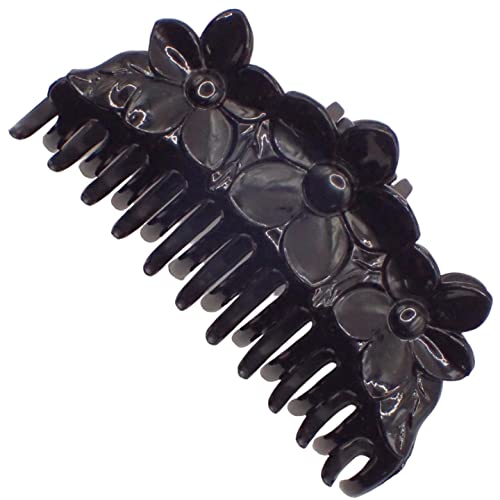 Topkids Accessories 8,5 cm schwarze oder braune Haarklammer, Detail-Haarklammer für Frauen und Mädchen, dicke Haarklammer (schwarze Dreifachblume) von Topkids Accessories