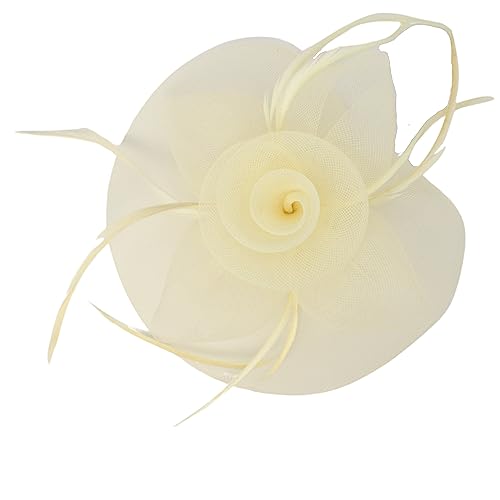 Topkids Accessories Blumen-Haarspange, Fascinator, Haarspangen, Hochzeitsaccessoires, Royal Ascot an Brosche und Schnabelclip, geeignet für Frauen, Damen, Mädchen, cremefarben von Topkids Accessories