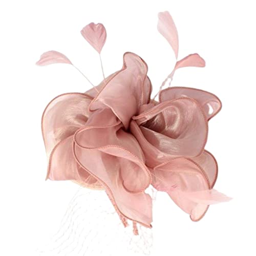 Topkids Accessories Fascinator/Fascinator/Fascinator, Chiffon, Hochzeitshut, Ascot Hüte, Netzschleier, Fascinator, Haarband an Metall befestigt, für Mädchen, Damen, Frauen (Rose Pink) von Topkids Accessories