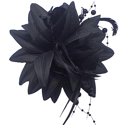 Topkids Accessories Fascinator Blume Haarspange Perlen Hochzeit Fascinator Haarclip Fascinator Hut befestigt an Brosche Pin & Clip für Frauen, Damen, Mädchen (schwarz) von Topkids Accessories