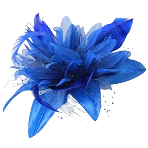 Topkids Accessories Fascinator Haar-Fascinator, Haarclip, Hochzeitshüte, Royal Ascot Fascinator auf transparentem Kamm oder Haarreif, geeignet für Mädchen, Frauen, Damen, blau, 1 count (Pack of 1) von Topkids Accessories