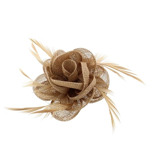 Topkids Accessories Fascinator Haarspange Blume Haarspange Stoff Blume Clip Hochzeit Fascinator Hochzeit Corsage Blume Fascinator On Clip & Brosche Pin Für Frauen Damen Mädchen (Beige/Hellmokka) von Topkids Accessories