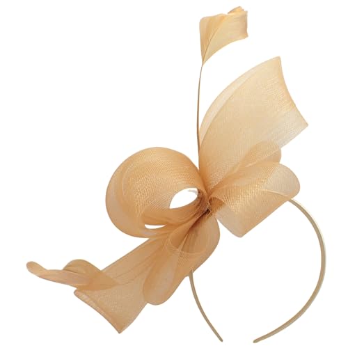 Topkids Accessories Fascinator mit Netz und Federn, mit Schlaufen, Haarband, Haarband, Fascinator, Hochzeit, Hüte, königliche Ascot-Hüte auf Haarband für Frauen, Damen, Mädchen (Gold) von Topkids Accessories