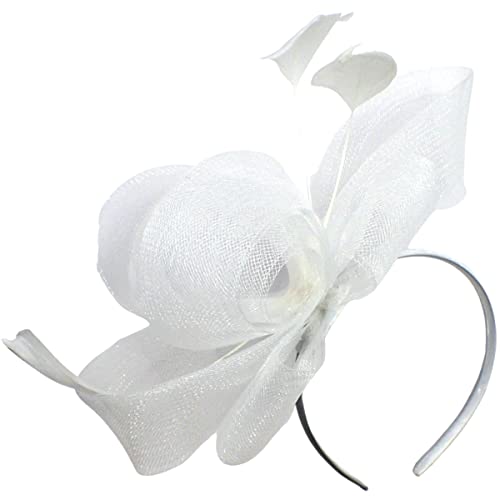 Topkids Accessories Fascinator mit Netz und Federn, mit Schlaufen, Haarband, Haarband, Fascinator, Hochzeit, Hüte, königliche Ascot-Hüte auf Haarband für Frauen, Damen, Mädchen (weiß) von Topkids Accessories