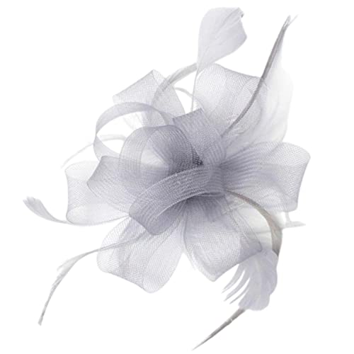 Topkids Accessories Fascinator mit Schlaufen, Federkamm, Fascinator, Haarspange, Hochzeitsmützen, königlicher Ascot-Hut auf transparentem Kamm für Damen, Damen, Mädchen (Silbergrau) von Topkids Accessories