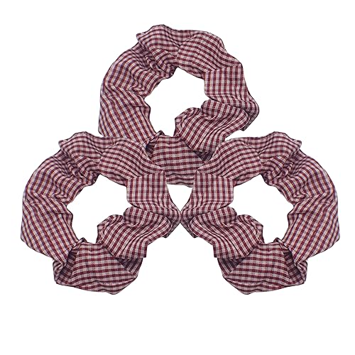 Topkids Accessories Gingham Hair Scrunchies Gingham School Scrunchie Set Mädchen Haarbänder Schuluniform Schule Haarschmuck Scrunchie für Mädchen, Frauen, Damen - 3 Stück (Burgundy) von Topkids Accessories