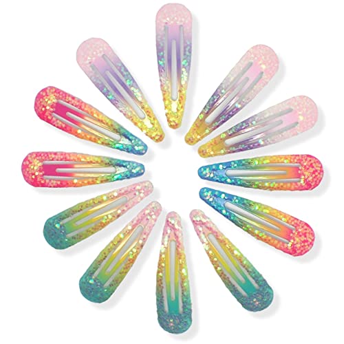 Topkids Accessories Glitzer-Haarspangen, glitzernd, für Mädchen und Kinder, 5 cm, Regenbogenfarben, 12 Stück von Topkids Accessories