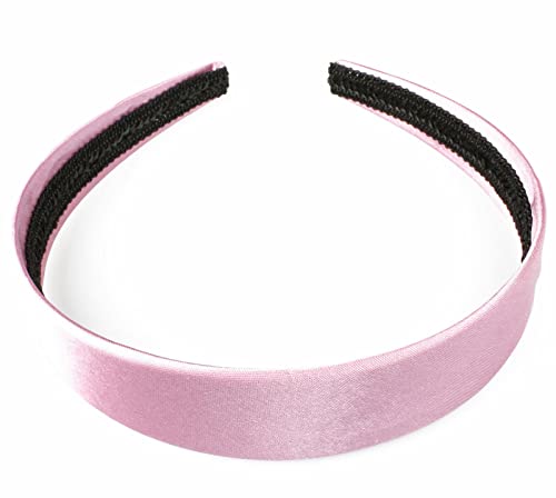 Topkids Accessories Haarreif aus Satin, Haarreif, für Damen, Erwachsene, Mädchen, Kinder, Schule, 60er, 70er, 80er Jahre, einfarbig, 2,5 cm dick, hart (1 Haarreif, Hellrosa) von Topkids Accessories