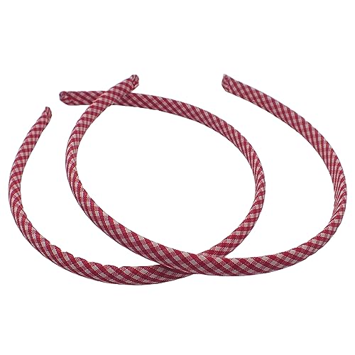 Topkids Accessories Haarreif für Mädchen, 1 cm, kariert, für die Schule, niedliches Schulzubehör für Mädchen, hübscher farbiger karierter Stil, Haarschmuck für Mädchen, Schule, Haarschmuck (rot), 2 von Topkids Accessories