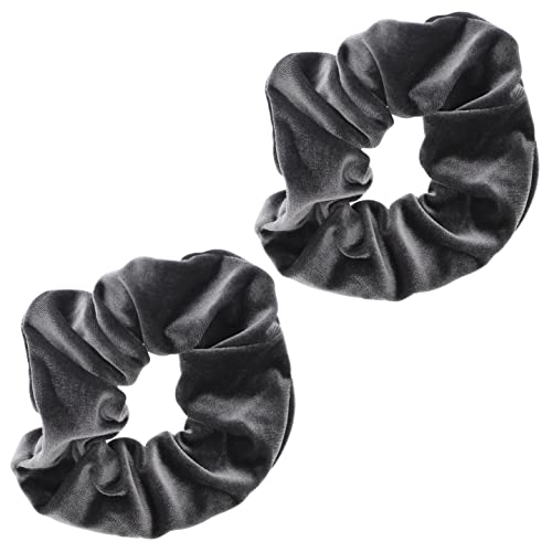 Topkids Accessories - Luxuriöse Samt Scrunchie Scrunchies Elastische Haarband Pferdeschwanz Halter Haargummi Haargummis Haarschmuck für Frauen Damen Mädchen - 2 Stück (Dunkelgrau) von Topkids Accessories