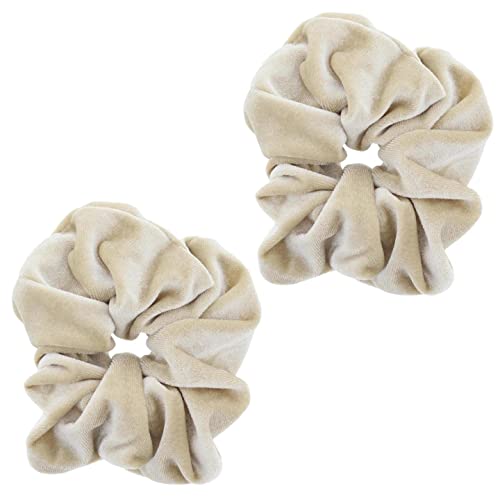 Topkids Accessories - Luxus Samt Scrunchie Scrunchies Elastische Haarband Pferdeschwanz Halter Haar Scrunchie Haargummis Haarschmuck für Frauen Damen Mädchen - 2 Stück (Beige) von Topkids Accessories