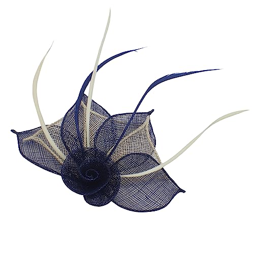 Topkids Accessories Rose Flower Hair Clip Fascinator Hair Clip Fascinators Hair Clips Sinamay Brosche Pin & Schnabel Clip Haarspange Geeignet Für Mädchen, Frauen, Damen (Marineblau) von Topkids Accessories