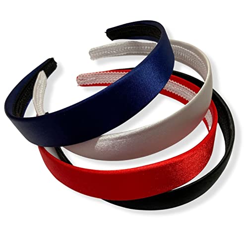 Topkids Accessories Satin Alice Stirnband Stirnband Haarband Haarband Haarband Damen Erwachsene Mädchen Kinder Schule 2,5cm (4er Set, Rot + Weiß + Marineblau + Schwarz) von Topkids Accessories