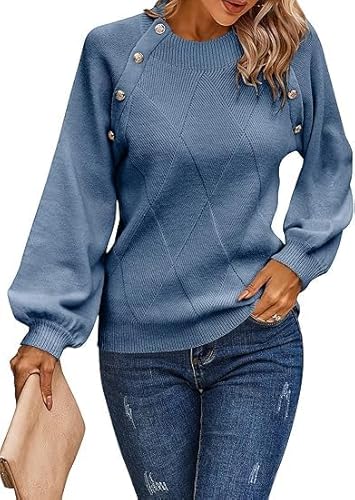 Toplop Damen Pullover Winter Rundhals: Herbst Outdoor Jumper Retro Sweatshirt Vintage Mode Langarmshirt Lässig Pulli Warm Damenpullover Kuschelpullover Wickelpullover Graublau L von Toplop