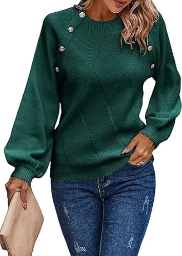 Toplop Damen Pullover Winter Rundhals: Herbst Outdoor Jumper Retro Sweatshirt Vintage Mode Langarmshirt Lässig Pulli Warm Damenpullover Kuschelpullover Wickelpullover Grün M von Toplop