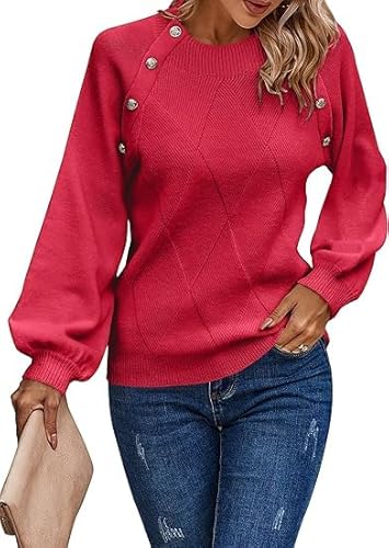 Toplop Damen Pullover Winter Rundhals: Herbst Outdoor Jumper Retro Sweatshirt Vintage Mode Langarmshirt Lässig Pulli Warm Damenpullover Kuschelpullover Wickelpullover Rot M von Toplop