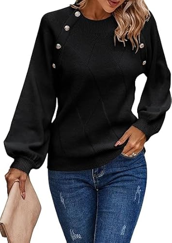 Toplop Damen Pullover Winter Rundhals: Herbst Outdoor Jumper Retro Sweatshirt Vintage Mode Langarmshirt Lässig Pulli Warm Damenpullover Kuschelpullover Wickelpullover Schwarz XL von Toplop