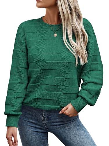 Toplop Pullover für Damen Herbst Winter Rundhals Sweater Casual Strickpullover Pulli Oberteile Sweatshirt Dunkelgrün XL von Toplop