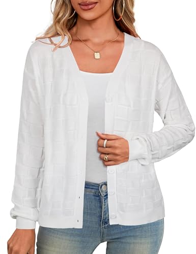 Toplop Strickjacken für Damen Langarm Gestrick Cardigan mit Muster Casual Strickpullover Weiß M von Toplop