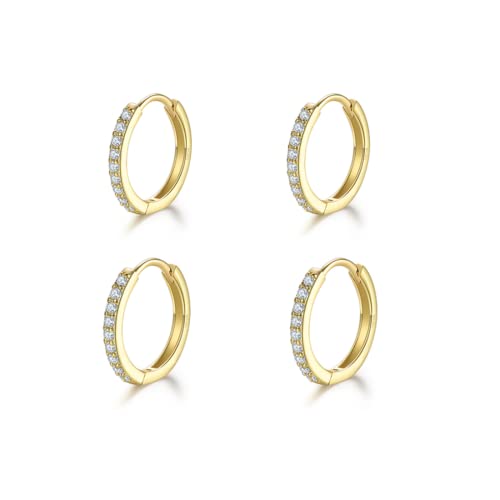 2 Paare Gold Creolen Set für Damen, klein Ohrringe Set mit Zirkonia, 925 Silber Vergoldet Kreolen Hypoallergen Klein Schlafen Kreolen für Frauen Herren-8mm*2 von Toplstud