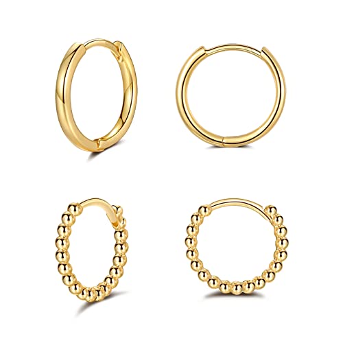 925 Streling Silber Creolen für Damen, Klein Ohrringe Set mit Zirkonia, Vergoldet Kreolen Hypoallergen Schlafen Kreolen von Toplstud