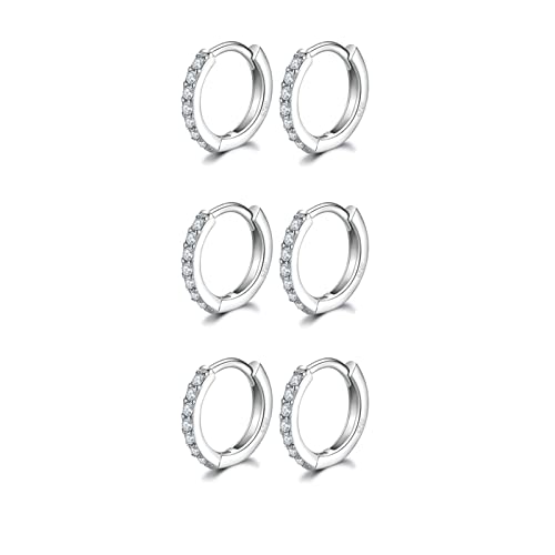 3 Paar Creolen Silber Ohrringe für Damen, klein Ohrringe Set mit Zirkonia, 925 Silber Kreolen Hypoallergen Klein Schlafen Kreolen Silber 8mm*3 von Toplstud
