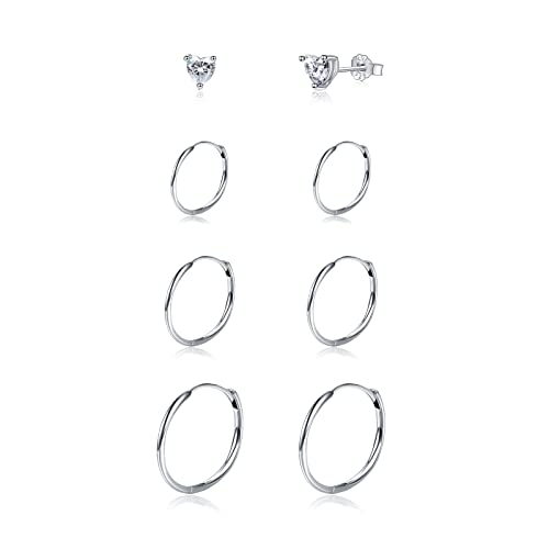 Toplstud Ohrringe Set für Mehrere Ohrlöcher, 3 Paar Sterling Silber 925 Creolen 1 Paar Ohrstecker Set, Hypoallergen Gesundheitsstecker Unisex Ohrringe für Damen Mädchen Herren von Toplstud