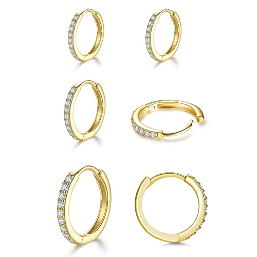 Sterling Silber 925 Creolen Silber Ohrringe für Damen, Klein Ohrringe Set mit Zirkonia, Vergoldet Kreolen Hypoallergen Schlafen Kreolen von Toplstud