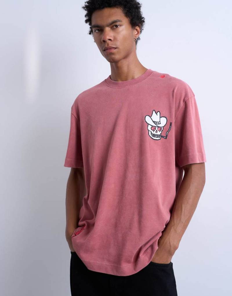 Mason Newman x Topman - Relaxed-Fit-T-Shirt in verwaschenem Rosa mit auffälliger Stickerei von Topman