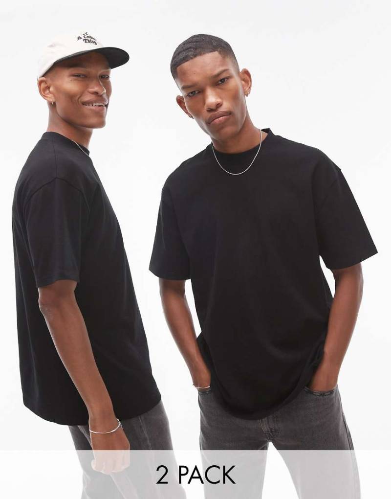 Topman - 2er-Pack Oversize-T-Shirts in Schwarz-Bunt von Topman