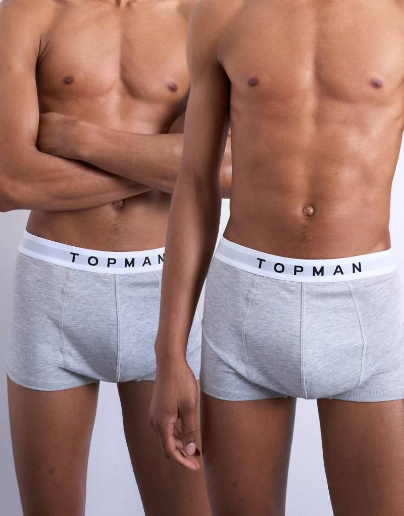 Topman - 2er-Pack Unterhosen in Grau meliert mit weißem Taillenbund von Topman