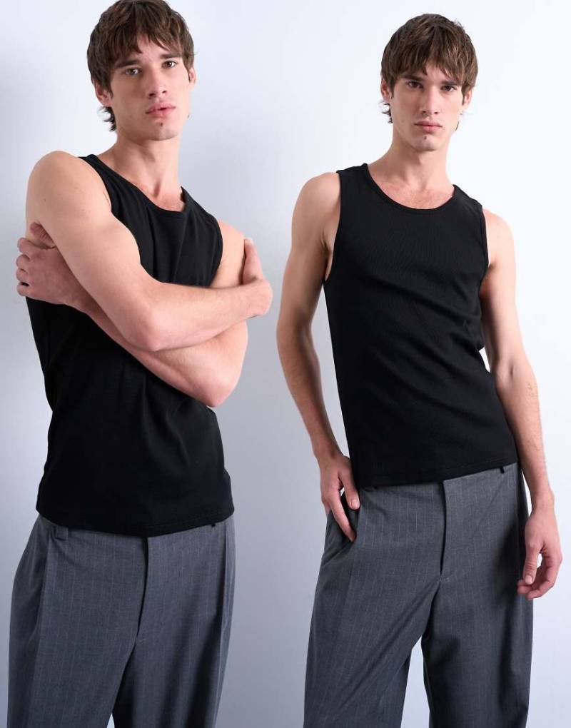 Topman - 2er-Pack gerippte Trägershirts in Schwarz von Topman